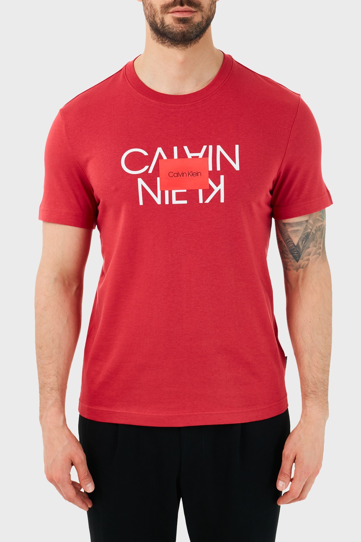 Calvin Klein Regular Fit Baskılı % 100 Organik Pamuk Erkek T Shirt K10K106489 XK6 KIRMIZI