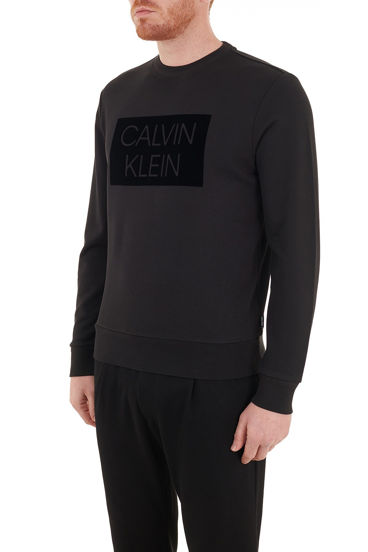 Calvin Klein Regular Fit Baskılı Bisiklet % 100 Pamuk Erkek Sweat K10K106722 BEH SİYAH