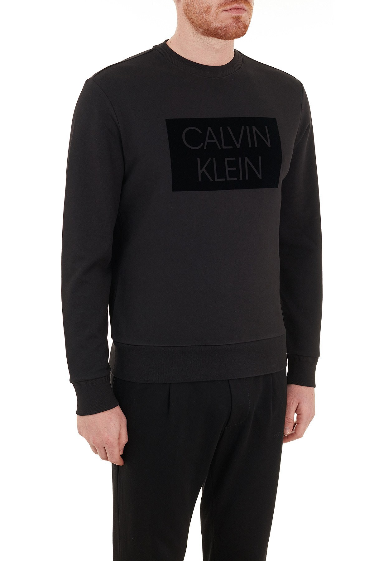 Calvin Klein Regular Fit Baskılı Bisiklet % 100 Pamuk Erkek Sweat K10K106722 BEH SİYAH