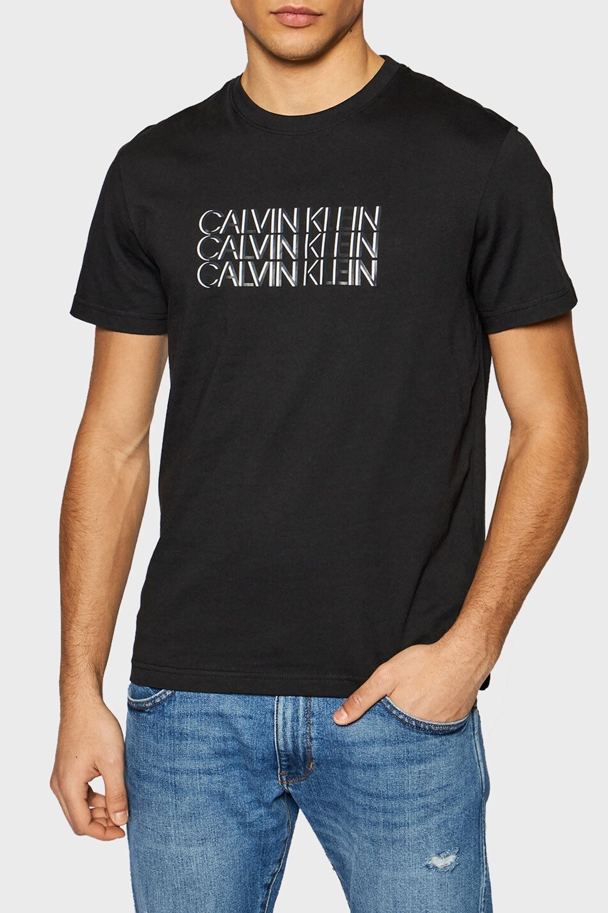 Calvin Klein Regular Fit Baskılı Bisiklet Yaka % 100 Pamuk Erkek T Shirt K10K107158 BEH SİYAH