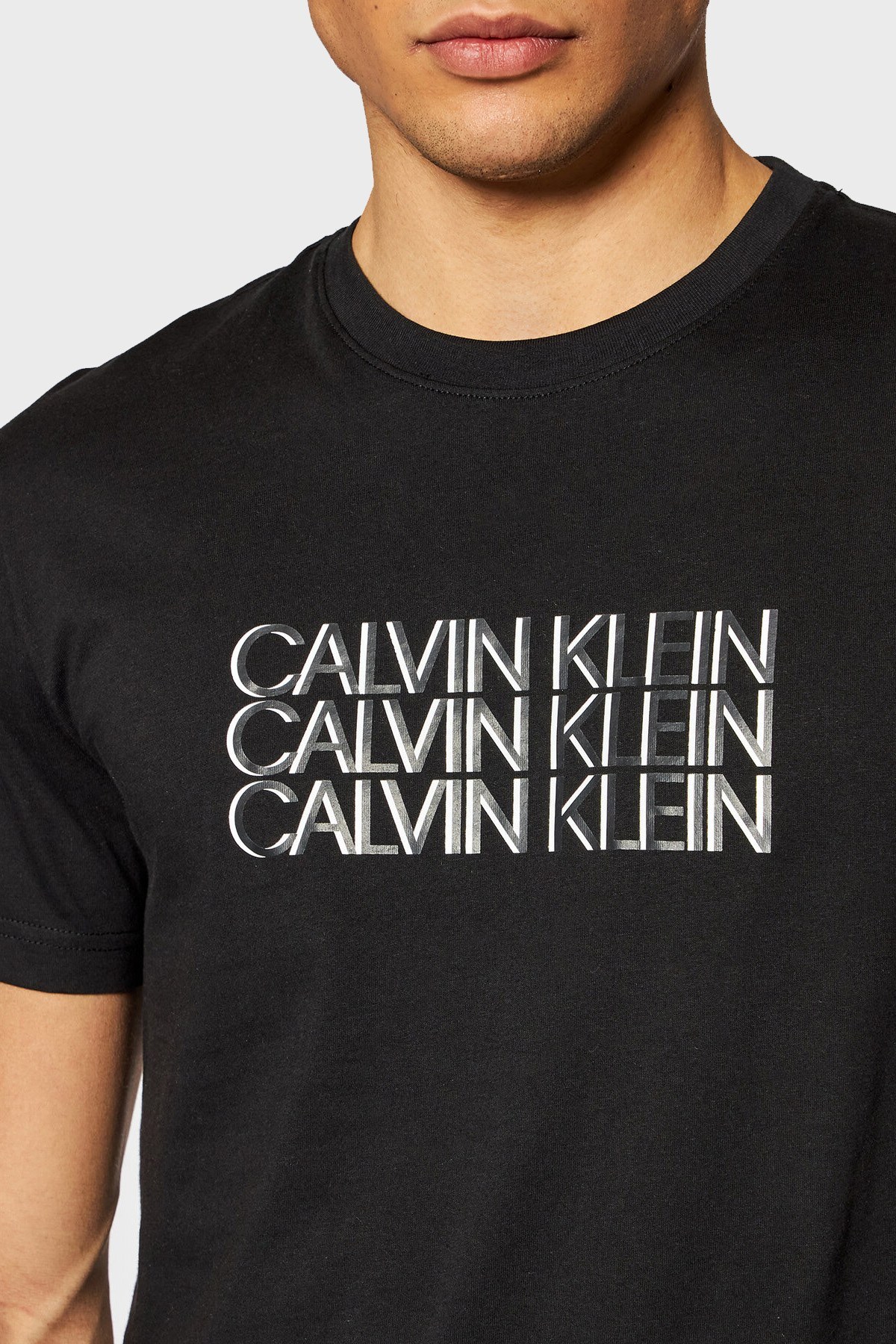 Calvin Klein Regular Fit Baskılı Bisiklet Yaka % 100 Pamuk Erkek T Shirt K10K107158 BEH SİYAH