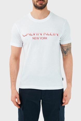 Calvin Klein - Calvin Klein Regular Fit Baskılı Bisiklet Yaka Erkek T Shirt K10K106711 YAF BEYAZ