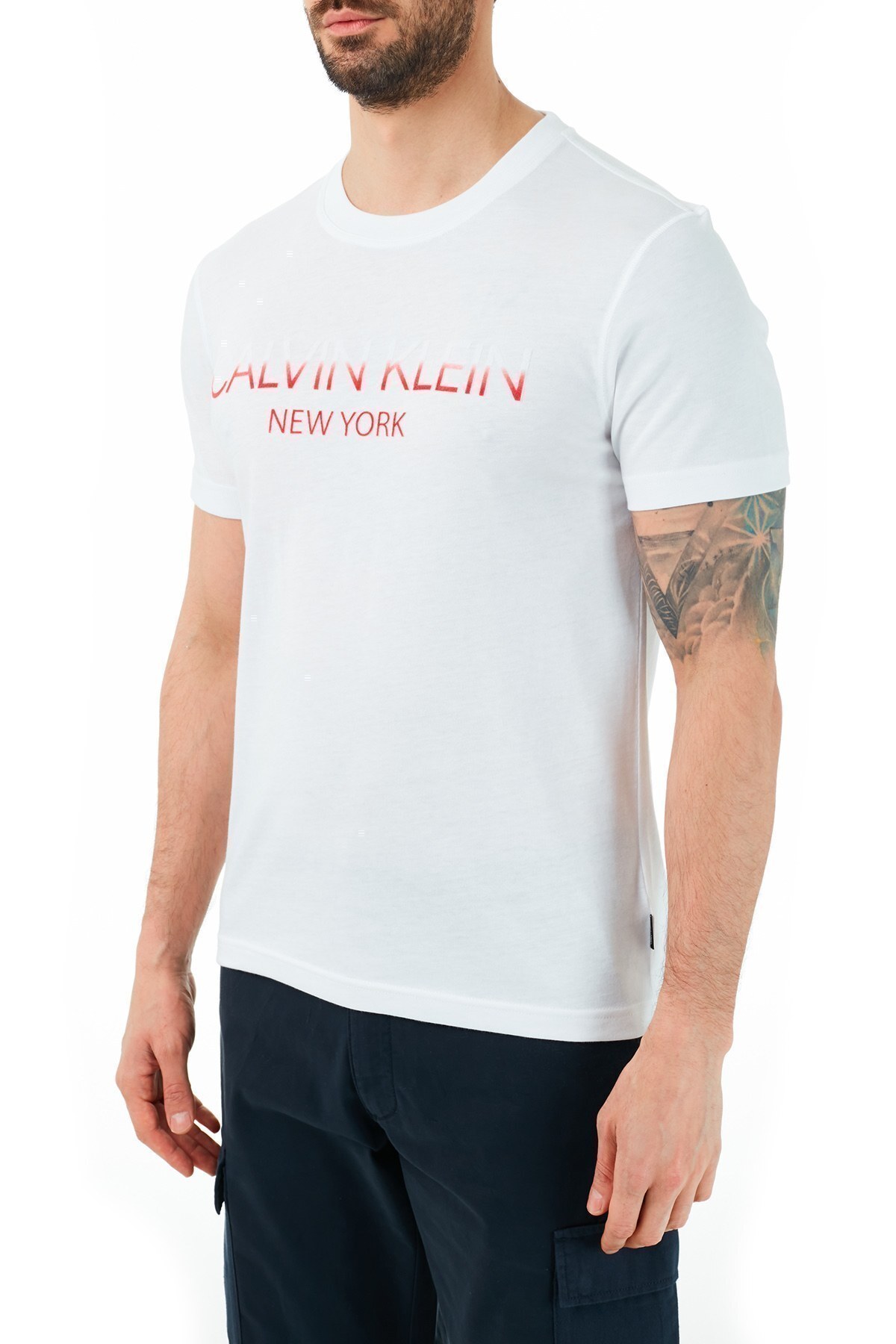 Calvin Klein Regular Fit Baskılı Bisiklet Yaka Erkek T Shirt K10K106711 YAF BEYAZ