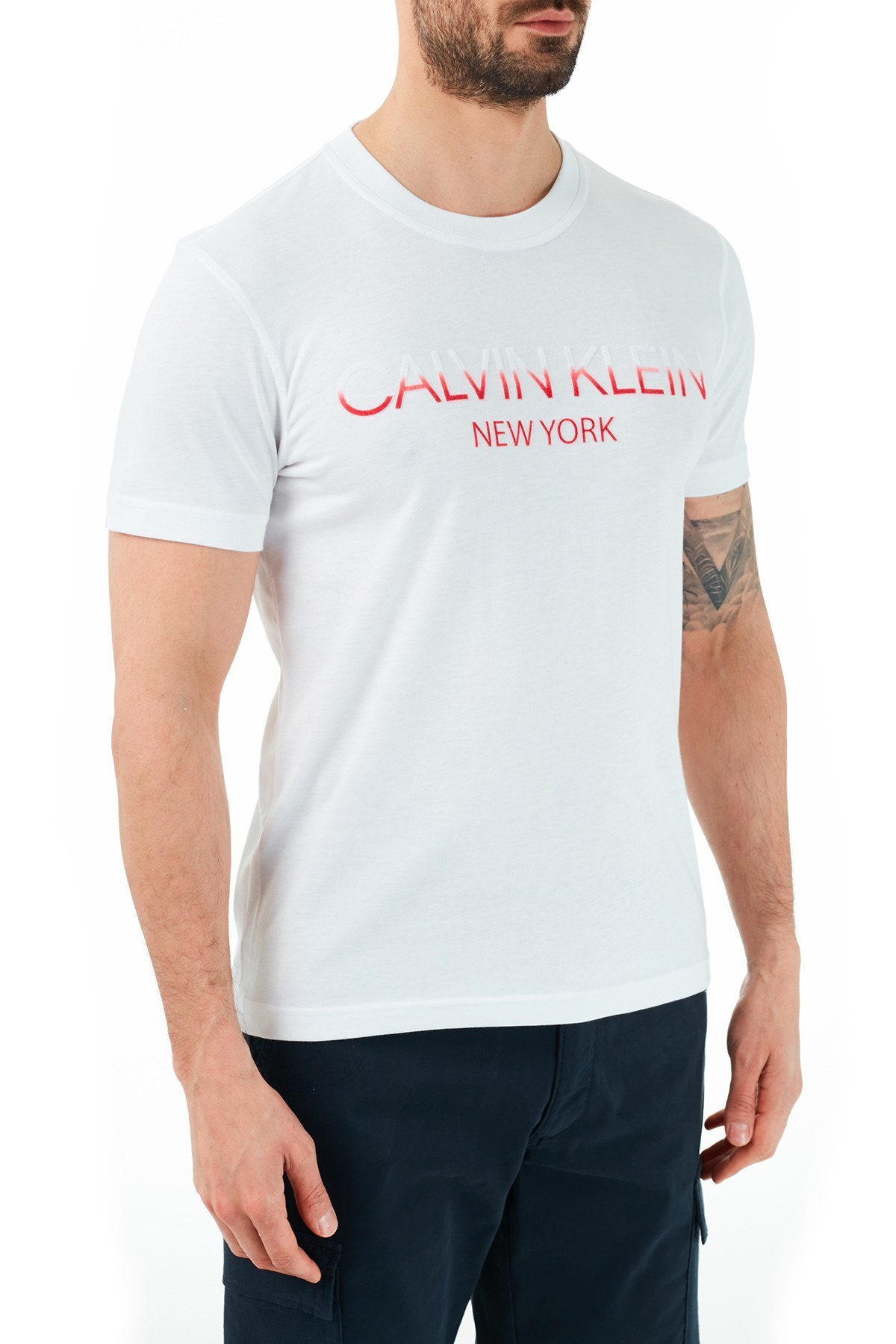 Calvin Klein Regular Fit Baskılı Bisiklet Yaka Erkek T Shirt K10K106711 YAF BEYAZ