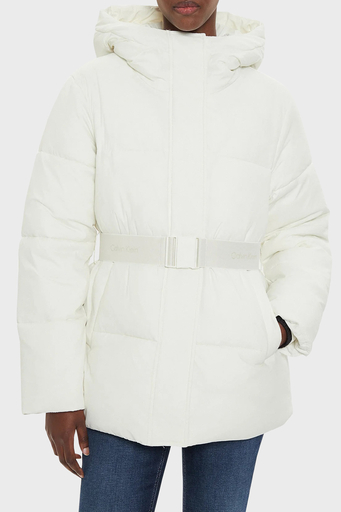 Calvin Klein Regular Fit Kapüşonlu Logo Kemerli Şişme J20J224107YBI Bayan Mont J20J224107 YBI BEYAZ - 1