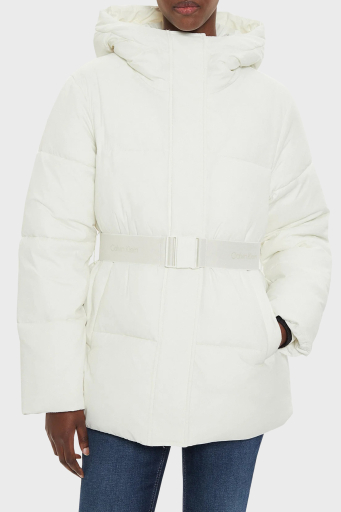 Calvin Klein Regular Fit Kapüşonlu Logo Kemerli Şişme J20J224107YBI Bayan Mont J20J224107 YBI BEYAZ - 6