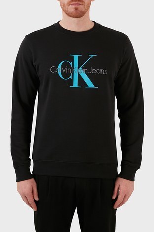 Calvin Klein - Calvin Klein Regular Fit Logo Baskılı Bisiklet Yaka % 100 Pamuk Erkek Sweat J30J320903 BEH SİYAH