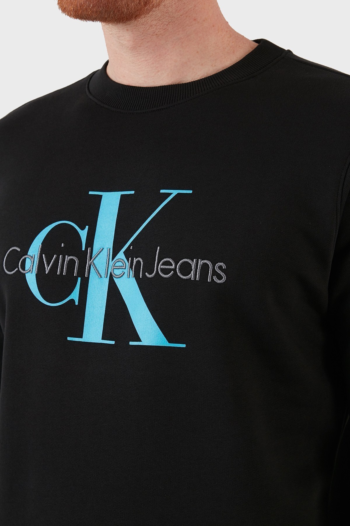 Calvin Klein Regular Fit Logo Baskılı Bisiklet Yaka % 100 Pamuk Erkek Sweat J30J320903 BEH SİYAH