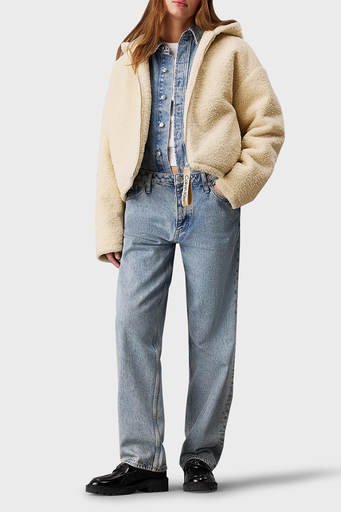 Calvin Klein Relaxed Fit Kapüşonlu Sherpa J20J224130ACX Bayan Ceket J20J224130 ACX EKRU - 3