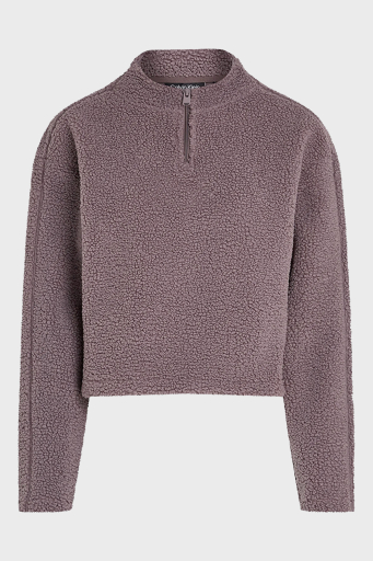 Calvin Klein Relaxed Fit Yarım Fermuarlı Sıfır Yaka Crop Sherpa 00GWF4W307PFK Bayan Ceket 00GWF4W307 PFK MÜRDÜM - 5