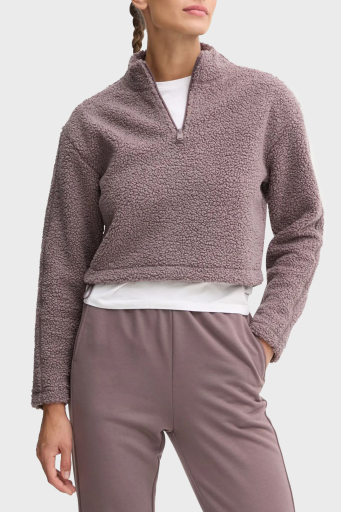 Calvin Klein Relaxed Fit Yarım Fermuarlı Sıfır Yaka Crop Sherpa 00GWF4W307PFK Bayan Ceket 00GWF4W307 PFK MÜRDÜM - 7