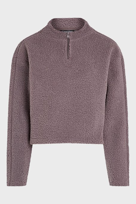 Calvin Klein Relaxed Fit Yarım Fermuarlı Sıfır Yaka Crop Sherpa 00GWF4W307PFK Bayan Ceket 00GWF4W307 PFK MÜRDÜM - 5