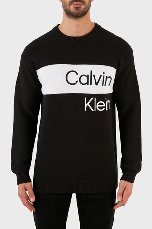 Calvin Klein - Calvin Klein Renk Bloklu Regular Fit Bisiklet Yaka Pamuklu Erkek Kazak J30J321579 BEH SİYAH