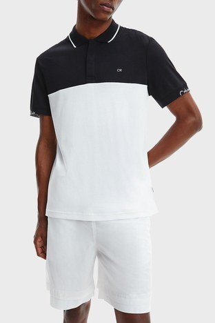Calvin Klein - Calvin Klein Renk Bloklu Regular Fit Pamuklu T Shirt Erkek Polo K10K108730 0XQ SİYAH-BEYAZ