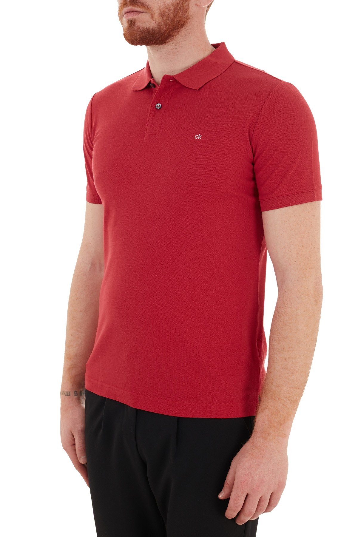 Calvin Klein Slim Fit % 100 Pamuk Düğmeli T Shirt Erkek Polo K10K102758 XK6 KIRMIZI