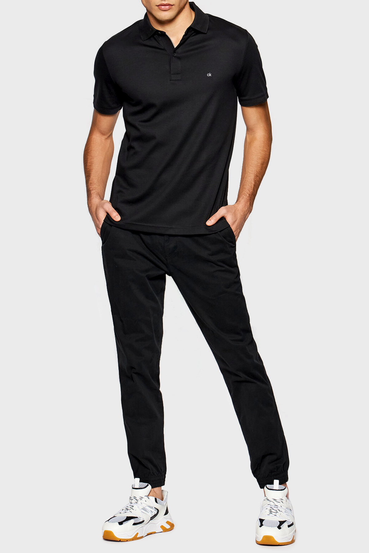 Calvin Klein Slim Fit % 100 Pamuk Düğmeli T Shirt Erkek Polo K10K107090 BEH SİYAH