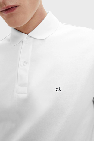 Calvin Klein - Calvin Klein Slim Fit % 100 Pamuk Düğmeli T Shirt Erkek Polo K10K107090 YAF BEYAZ (1)