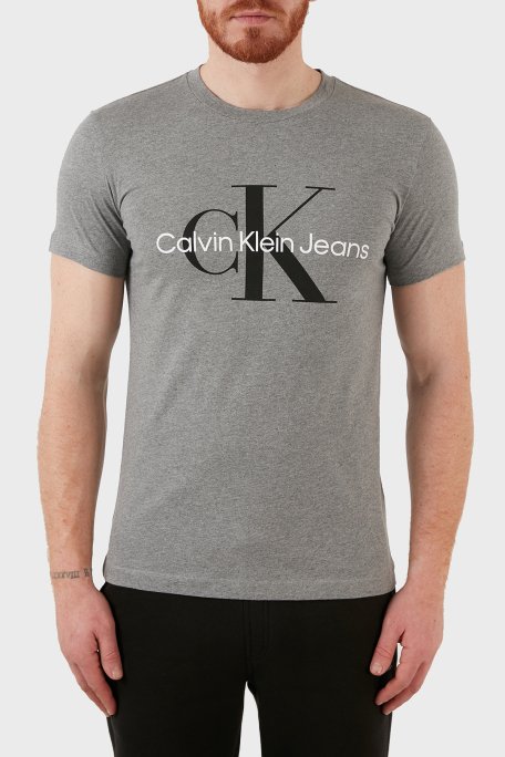 Calvin Klein Slim Fit Bisiklet Yaka % 100 Pamuk Erkek T Shirt J30J320935 P2D GRİ - 1