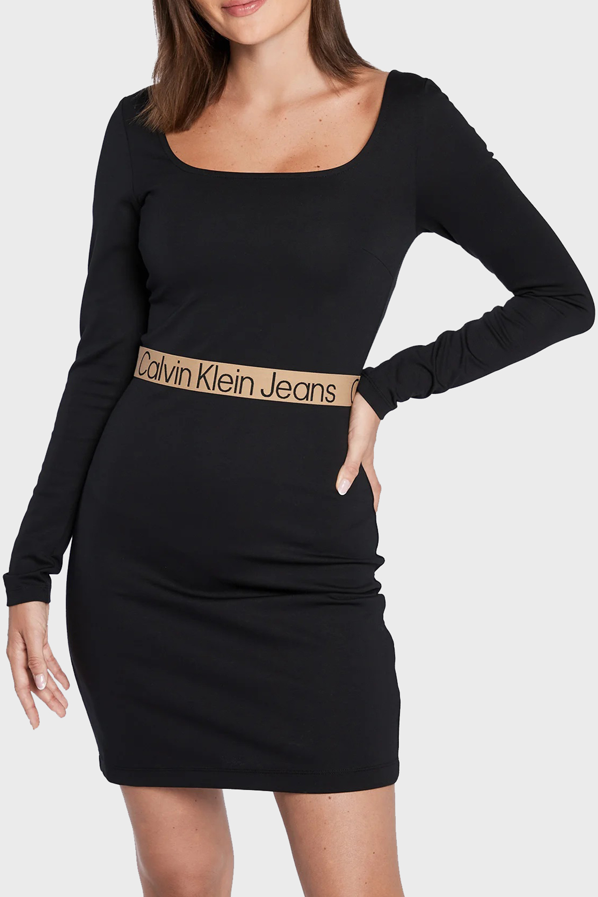 Calvin Klein Slim Fit Kare Yaka Bodycon Mini Bayan Elbise J20J220015 BEH SİYAH