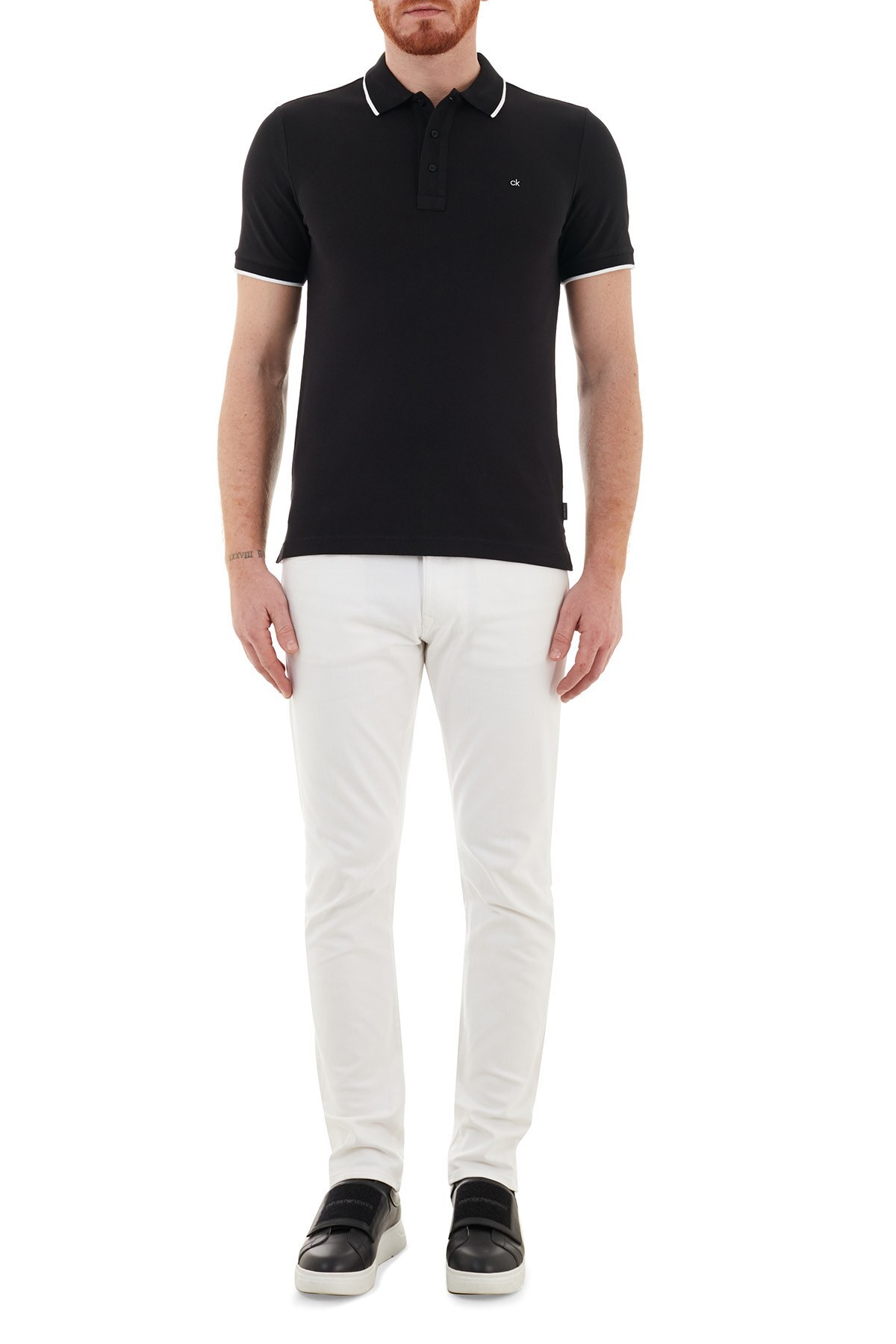 Calvin Klein Slim Fit Pamuklu Düğmeli T Shirt Erkek Polo K10K107211 BEH SİYAH