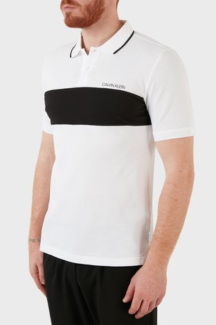 Calvin Klein - Calvin Klein Slim Fit Renk Bloklu Pamuklu Düğmeli T Shirt Erkek Polo K10K106960 YAF BEYAZ (1)