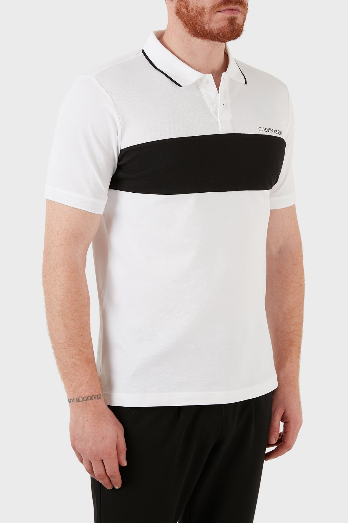 Calvin Klein Slim Fit Renk Bloklu Pamuklu Düğmeli T Shirt Erkek Polo K10K106960 YAF BEYAZ