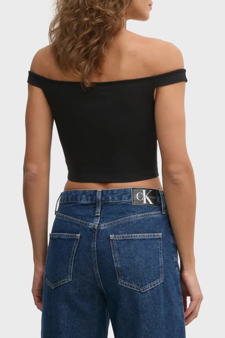 Calvin Klein Streç Logolu Slim Fit Kayık Yaka J20J225542BEH Bayan Top J20J225542 BEH SİYAH - 3