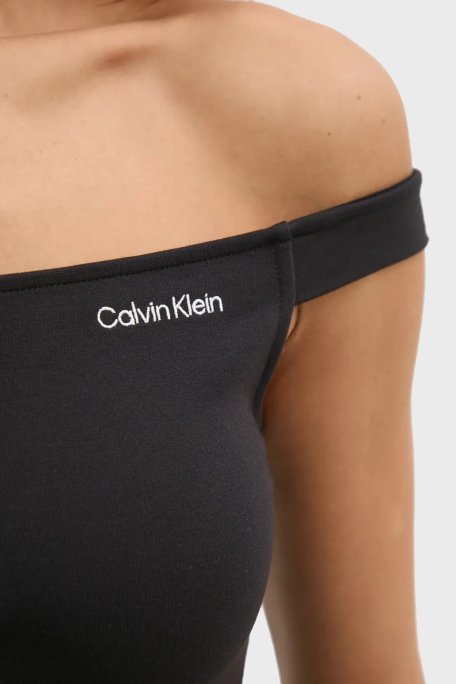 Calvin Klein Streç Logolu Slim Fit Kayık Yaka J20J225542BEH Bayan Top J20J225542 BEH SİYAH - 5