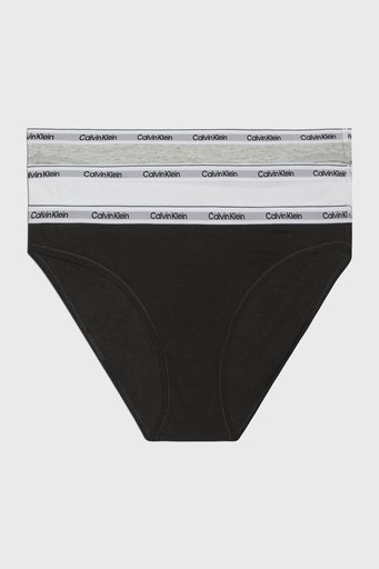 Calvin Klein Streç Pamuklu Düşük Bel 3 Pack 000QD5207EMPI Bayan Külot 000QD5207E MPI SİYAH-BEYAZ-GRİ - 1