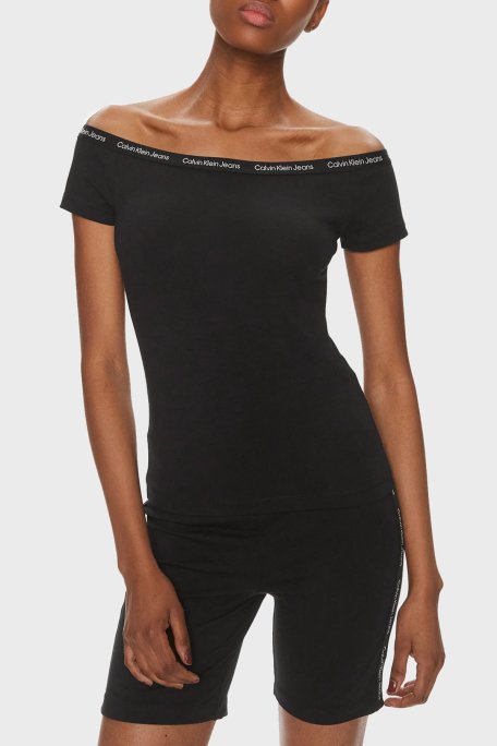 Calvin Klein Streç Pamuklu Fitted Kayık Yaka J20J223098BEH Bayan Top J20J223098 BEH SİYAH - 1