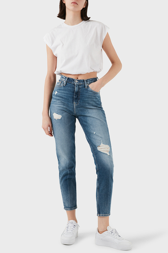 Calvin Klein Streç Pamuklu Mom Fit Yüksek Bel Boru Paça Jeans J20J2245131A4 Bayan Kot Pantolon J20J224513 1A4 MAVİ - 1