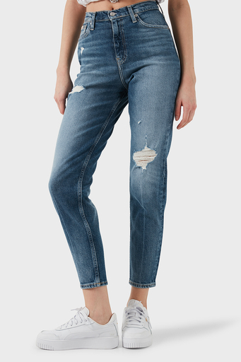 Calvin Klein Streç Pamuklu Mom Fit Yüksek Bel Boru Paça Jeans J20J2245131A4 Bayan Kot Pantolon J20J224513 1A4 MAVİ - 3
