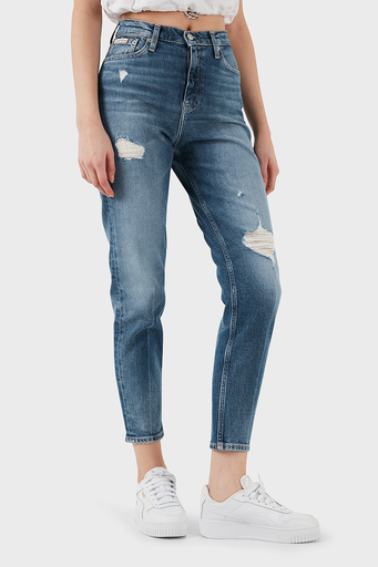 Calvin Klein Streç Pamuklu Mom Fit Yüksek Bel Boru Paça Jeans J20J2245131A4 Bayan Kot Pantolon J20J224513 1A4 MAVİ - 4