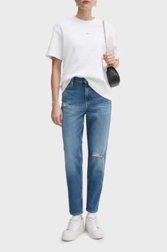 Calvin Klein Streç Pamuklu Oversize Fit Bisiklet Yaka J20J225247 YAA Bayan T Shirt J20J225247 YAA BEYAZ - 2