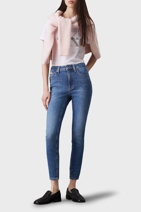 Calvin Klein Streç Pamuklu Skinny Fit Yüksek Bel Süper Dar Paça Jeans J20J2245221A4 Bayan Kot Pantolon J20J224522 1A4 MAVİ - 2