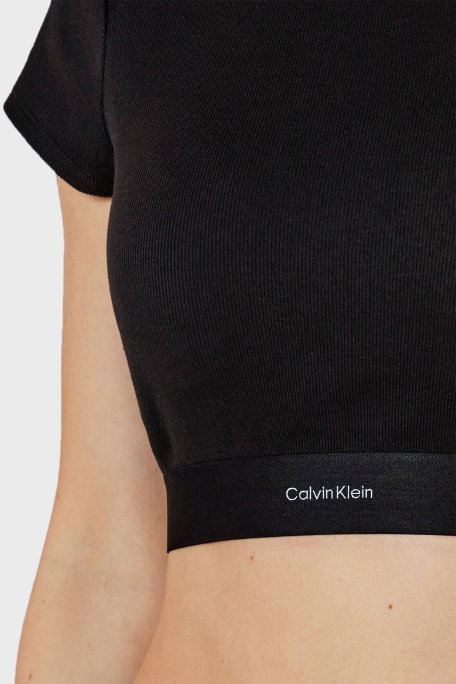 Calvin Klein Streç Pamuklu Slim Fit Bisiklet Yaka LV00QS7349UB1 Bayan Top LV00QS7349 UB1 SİYAH - 8
