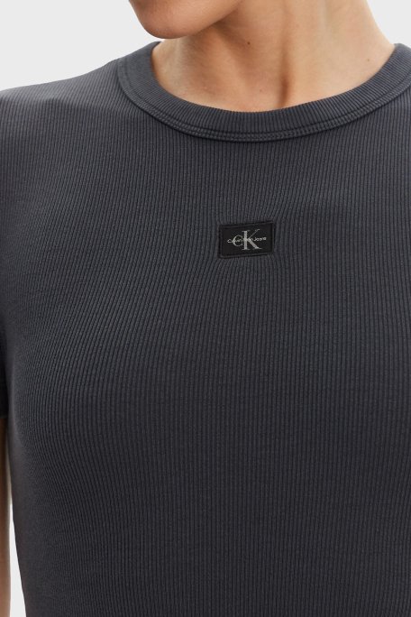 Calvin Klein Streç Pamuklu Slim Fit Bisiklet Yaka Mini Boy J20J225265PT2 Bayan Elbise J20J225265 PT2 SİYAH - 5