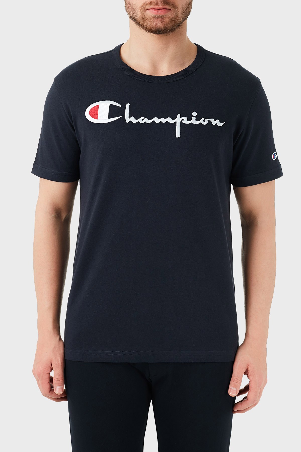 Champion Baskılı Bisiklet Yaka % 100 Pamuk Erkek T Shirt 210972 NNY BS501 LACİVERT