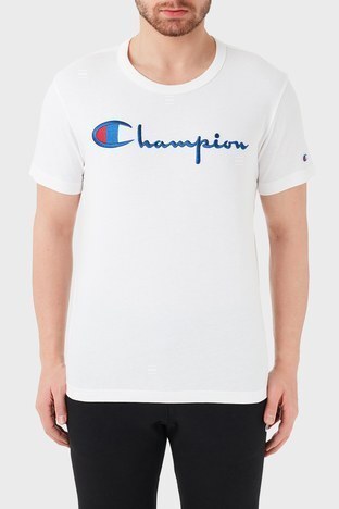 Champion - Champion Baskılı Bisiklet Yaka % 100 Pamuk Erkek T Shirt 210972 WHT WW01 BEYAZ