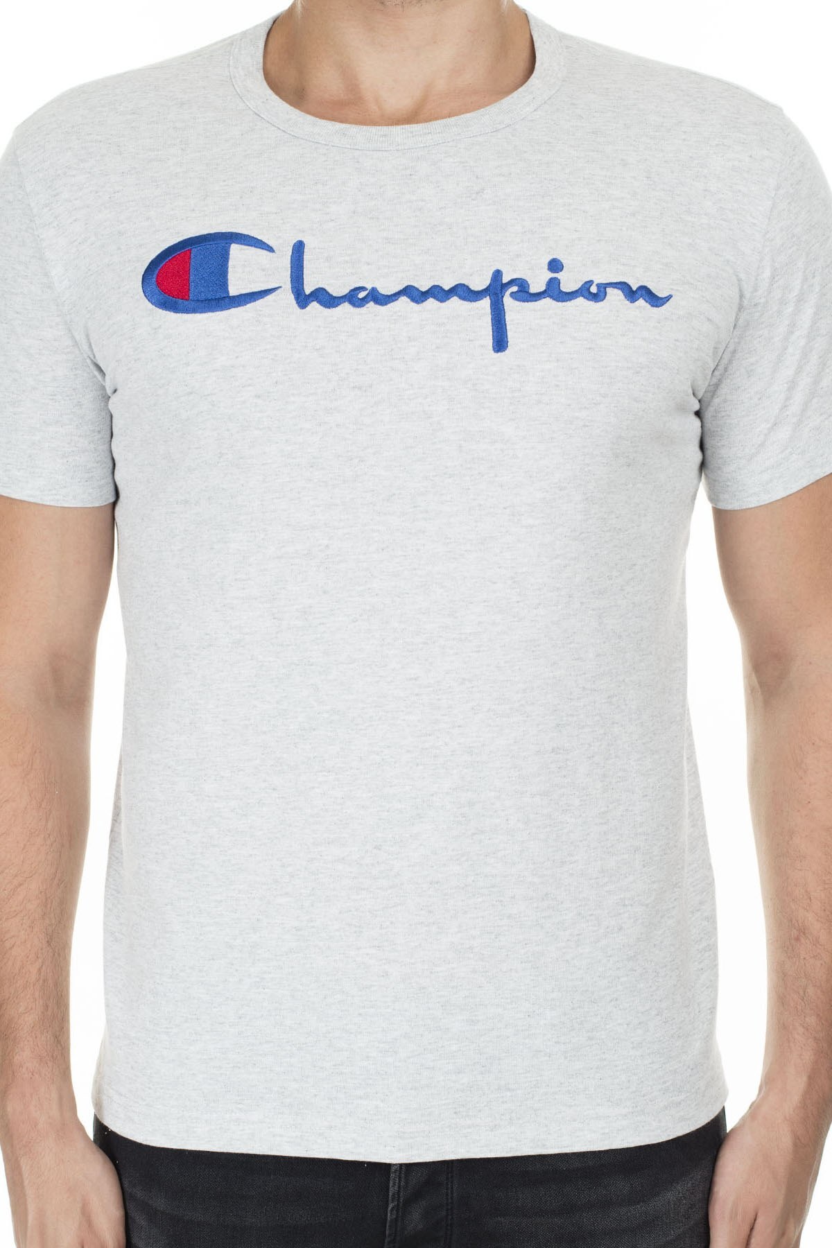 Champion İşlemeli Yazı Logolu Bisiklet Yaka Erkek T Shirt 210972 EM004 LOXGM AÇIK GRİ