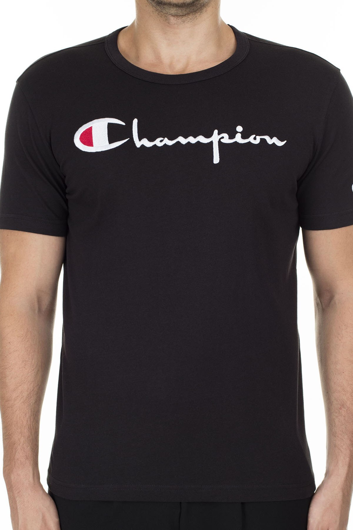 Champion İşlemeli Yazı Logolu Bisiklet Yaka Erkek T Shirt 210972 KK001 NBK SİYAH