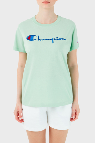 Champion - Champion Logo Baskılı Bisiklet Yaka % 100 Pamuk Bayan T Shirt 110992 HML GS068 YEŞİL
