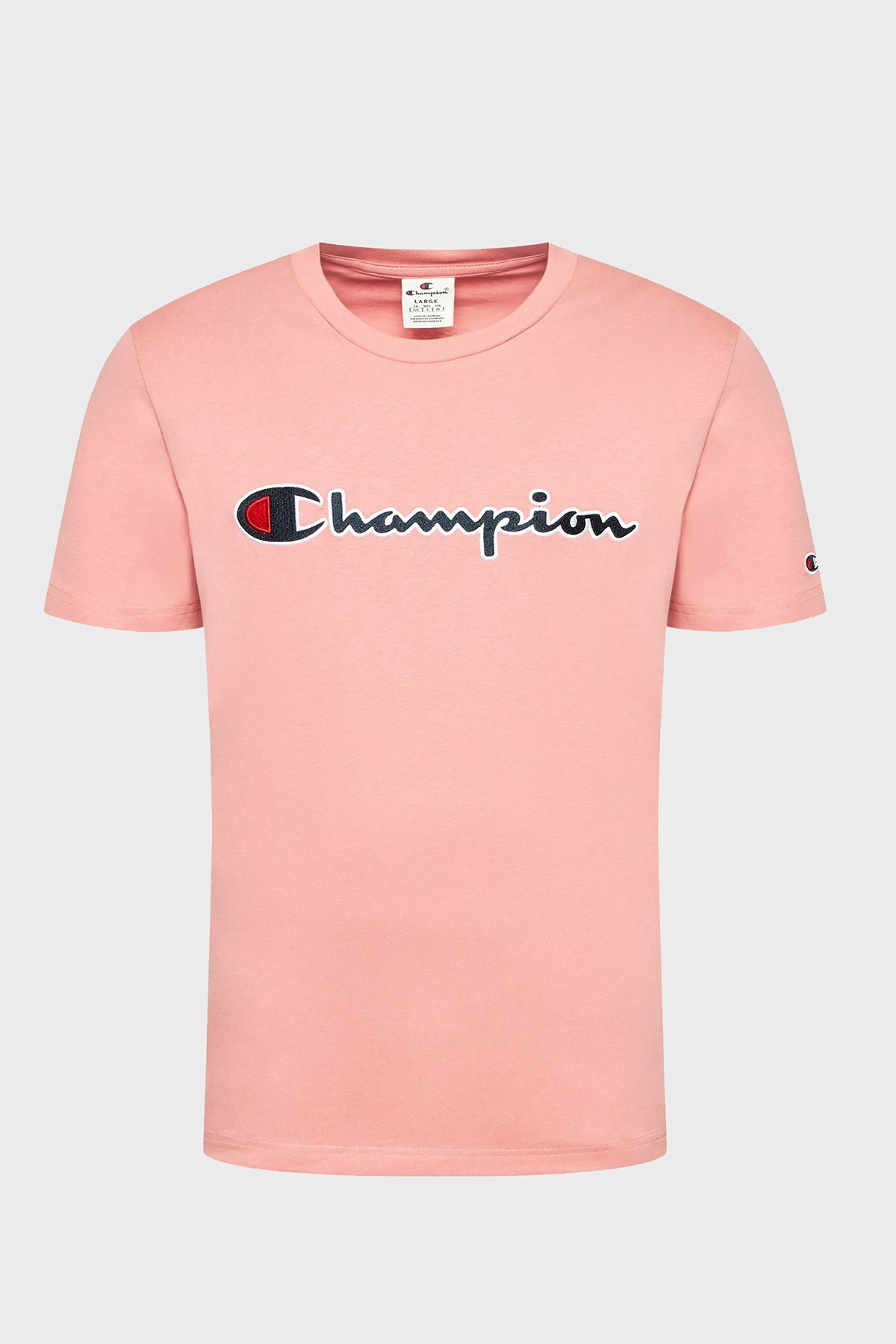 Champion Logolu Regular Fit Bisiklet Yaka % 100 Pamuk Erkek T Shirt 217814 RTT PS092 PUDRA