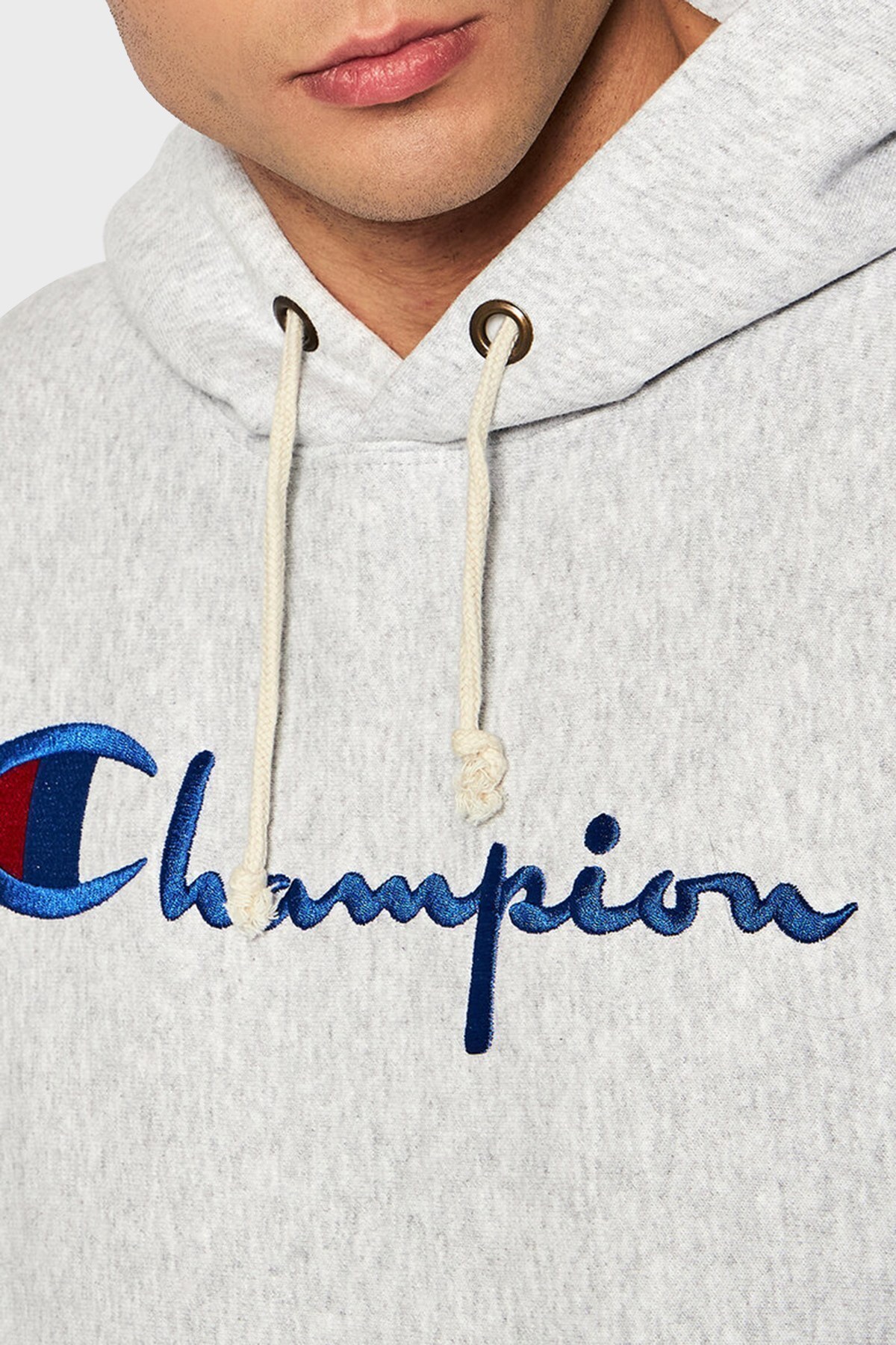 Champion Marka Logolu Kapüşonlu Kanguru Cepli Pamuklu Erkek Sweat 216499 LOXGM EM004 GRİ