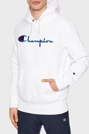Champion - Champion Marka Logolu Kapüşonlu Kanguru Cepli Pamuklu Erkek Sweat 216499 WHT WW001 BEYAZ