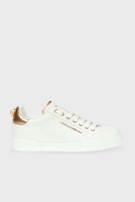 Dolce & Gabbana Hakiki Deri Sneaker Bayan Ayakkabı CK1602 AN298 8B996 BEYAZ - 1