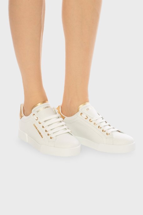 Dolce & Gabbana Hakiki Deri Sneaker Bayan Ayakkabı CK1602 AN298 8B996 BEYAZ - 2
