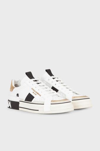 Dolce & Gabbana Logolu Deri Sneaker Erkek Ayakkabı CS1863 AO222 8B996 BEYAZ