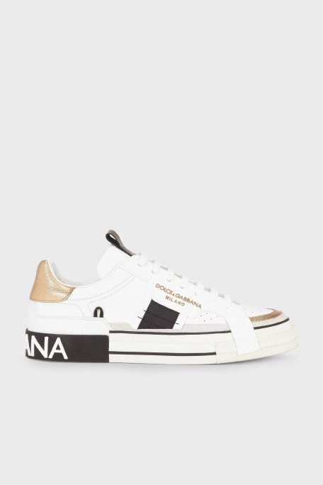 Dolce & Gabbana Logolu Deri Sneaker Erkek Ayakkabı CS1863 AO222 8B996 BEYAZ - 1