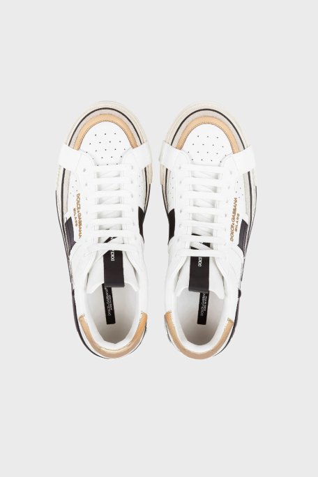 Dolce & Gabbana Logolu Deri Sneaker Erkek Ayakkabı CS1863 AO222 8B996 BEYAZ - 4